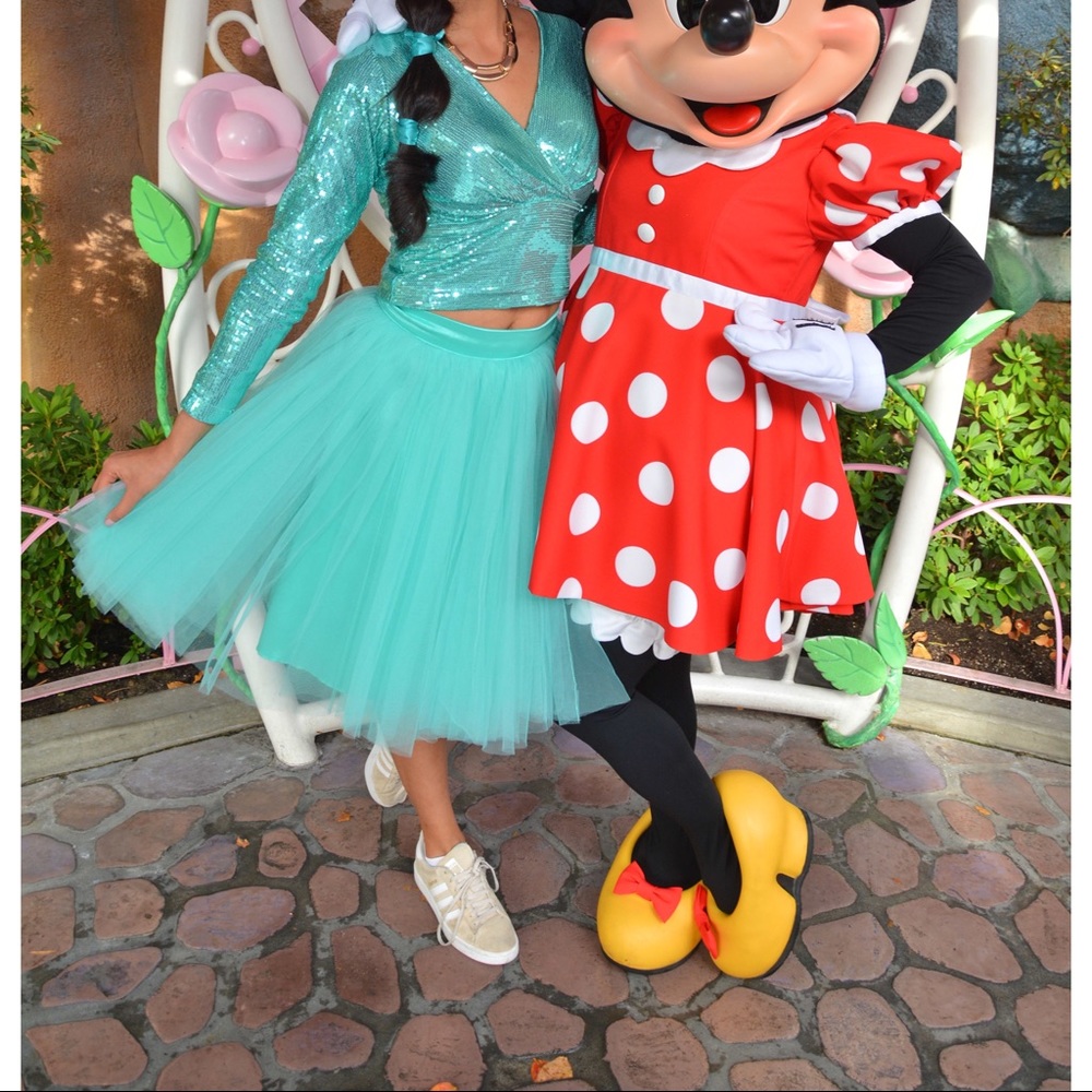 Aqua sequined crop top and tulle skirt